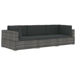 vidaXL Set canapele de grădină cu perne, 3 piese, gri, poliratan