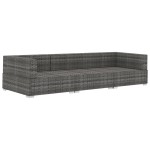 vidaXL Set canapele de grădină cu perne, 3 piese, gri, poliratan