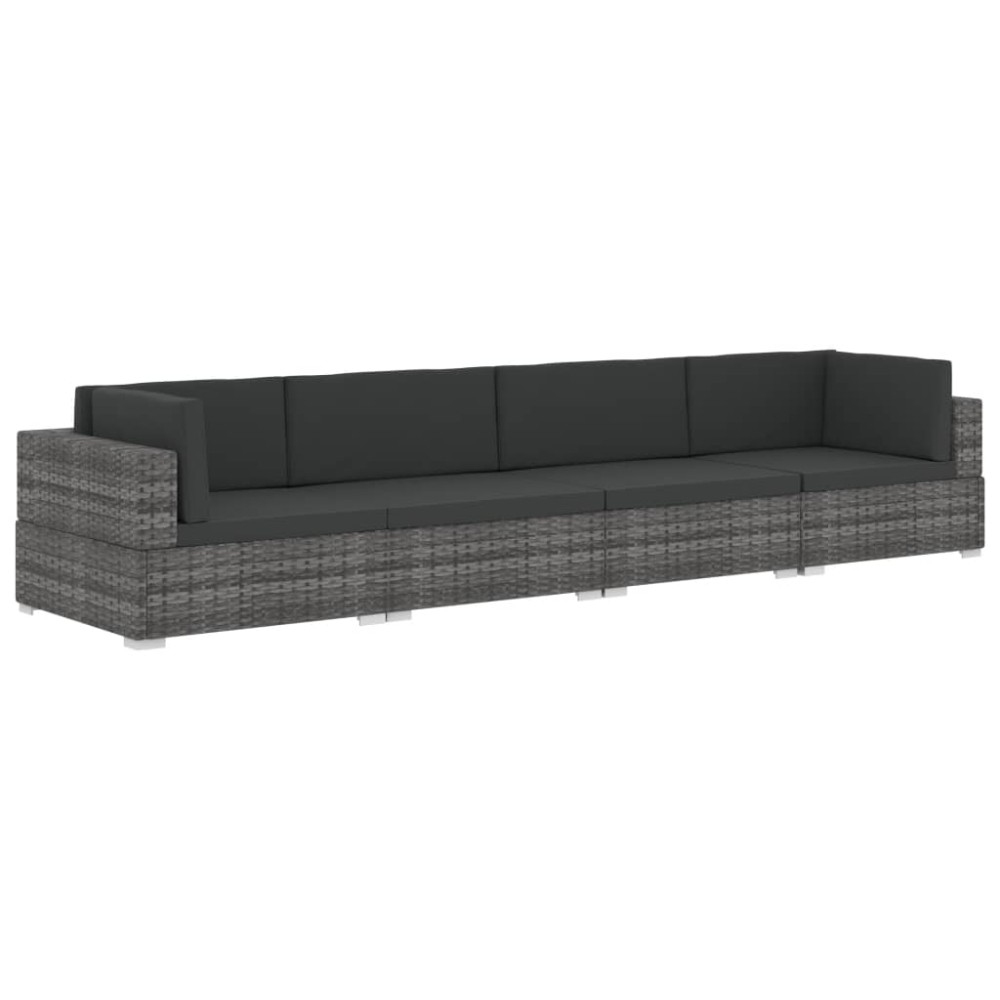 vidaXL Set canapele de grădină cu perne, 4 piese, gri, poliratan