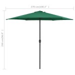 vidaXL Umbrelă de soare cu stâlp din aluminiu, verde, 270x246 cm