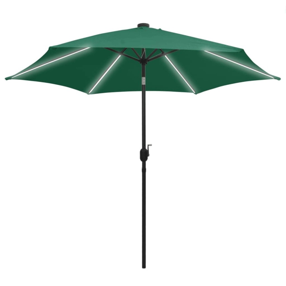 vidaXL Umbrelă de soare cu LED-uri, stâlp din aluminiu, verde, 300 cm