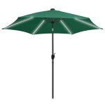 vidaXL Umbrelă de soare cu LED-uri, stâlp din aluminiu, verde, 300 cm