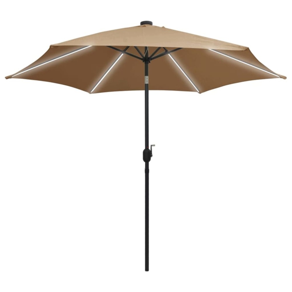 vidaXL Umbrelă de soare cu LED-uri, stâlp din aluminiu, taupe, 300 cm