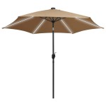 vidaXL Umbrelă de soare cu LED-uri, stâlp din aluminiu, taupe, 300 cm