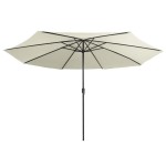 vidaXL Umbrelă de soare de grădină, stâlp metalic, alb nisipiu 390 cm vidaXL Umbrelă de soare de grădină, stâlp metalic, alb nisipiu 390 cm