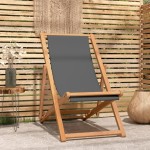 vidaXL Scaun de plajă pliabil, gri, lemn masiv de tec vidaXL Scaun de plajă pliabil, gri, lemn masiv de tec