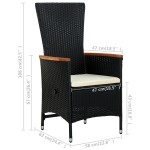 vidaXL Scaune de exterior cu perne, 2 buc., negru, poliratan