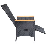 vidaXL Scaune de grădină rabatabile cu perne, 2 buc., negru, poliratan