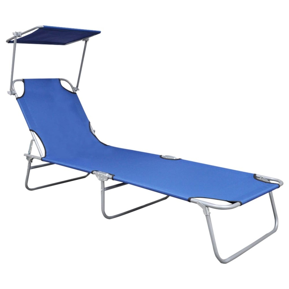 vidaXL Șezlong pliabil cu copertină, albastru, aluminiu