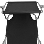 vidaXL Șezlong pliabil cu copertină, negru, aluminiu vidaXL Șezlong pliabil cu copertină, negru, aluminiu