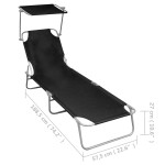vidaXL Șezlong pliabil cu copertină, negru, aluminiu vidaXL Șezlong pliabil cu copertină, negru, aluminiu