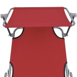 vidaXL Șezlong pliabil cu copertină, roșu, aluminiu vidaXL Șezlong pliabil cu copertină, roșu, aluminiu