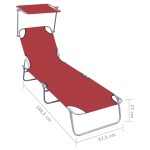 vidaXL Șezlong pliabil cu copertină, roșu, aluminiu vidaXL Șezlong pliabil cu copertină, roșu, aluminiu