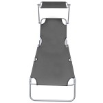 vidaXL Șezlong pliabil cu copertină, gri, aluminiu vidaXL Șezlong pliabil cu copertină, gri, aluminiu