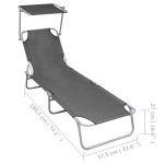 vidaXL Șezlong pliabil cu copertină, gri, aluminiu vidaXL Șezlong pliabil cu copertină, gri, aluminiu