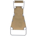 vidaXL Șezlong pliabil cu copertină, gri taupe, aluminiu vidaXL Șezlong pliabil cu copertină, gri taupe, aluminiu