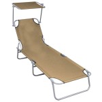 vidaXL Șezlong pliabil cu copertină, gri taupe, aluminiu vidaXL Șezlong pliabil cu copertină, gri taupe, aluminiu