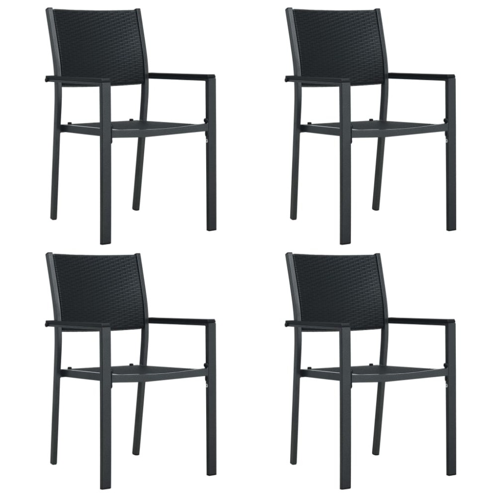 vidaXL Scaune de grădină, 4 buc., negru, plastic, aspect ratan