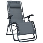vidaXL Scaun șezlong pliabil, gri, textilenă vidaXL Scaun șezlong pliabil, gri, textilenă