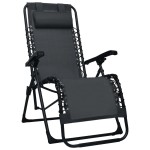 vidaXL Scaun șezlong pliabil, negru, textilenă vidaXL Scaun șezlong pliabil, negru, textilenă