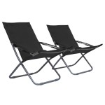 vidaXL Scaune de plajă pliante, 2 buc., negru, material textil vidaXL Scaune de plajă pliante, 2 buc., negru, material textil