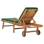 vidaXL Șezlong cu pernă, verde, lemn masiv de tec