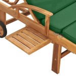 vidaXL Șezlong cu pernă, verde, lemn masiv de tec