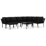 vidaXL Set mobilier de grădină cu perne, 8 piese, negru, PVC vidaXL Set mobilier de grădină cu perne, 8 piese, negru, PVC