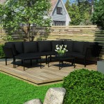 vidaXL Set mobilier de grădină cu perne, 8 piese, negru, PVC vidaXL Set mobilier de grădină cu perne, 8 piese, negru, PVC