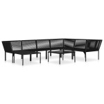 vidaXL Set mobilier de grădină cu perne, 8 piese, negru, PVC vidaXL Set mobilier de grădină cu perne, 8 piese, negru, PVC