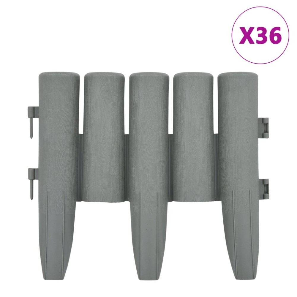 vidaXL Borduri de gazon, 36 buc., gri, 10 m, PP