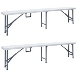 vidaXL Bănci de grădină pliabile, 2 buc., alb, 180 cm, HDPE vidaXL Bănci de grădină pliabile, 2 buc., alb, 180 cm, HDPE