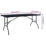 vidaXL Masă grădină pliabilă, negru, 180x75x72 cm, HDPE imitație ratan