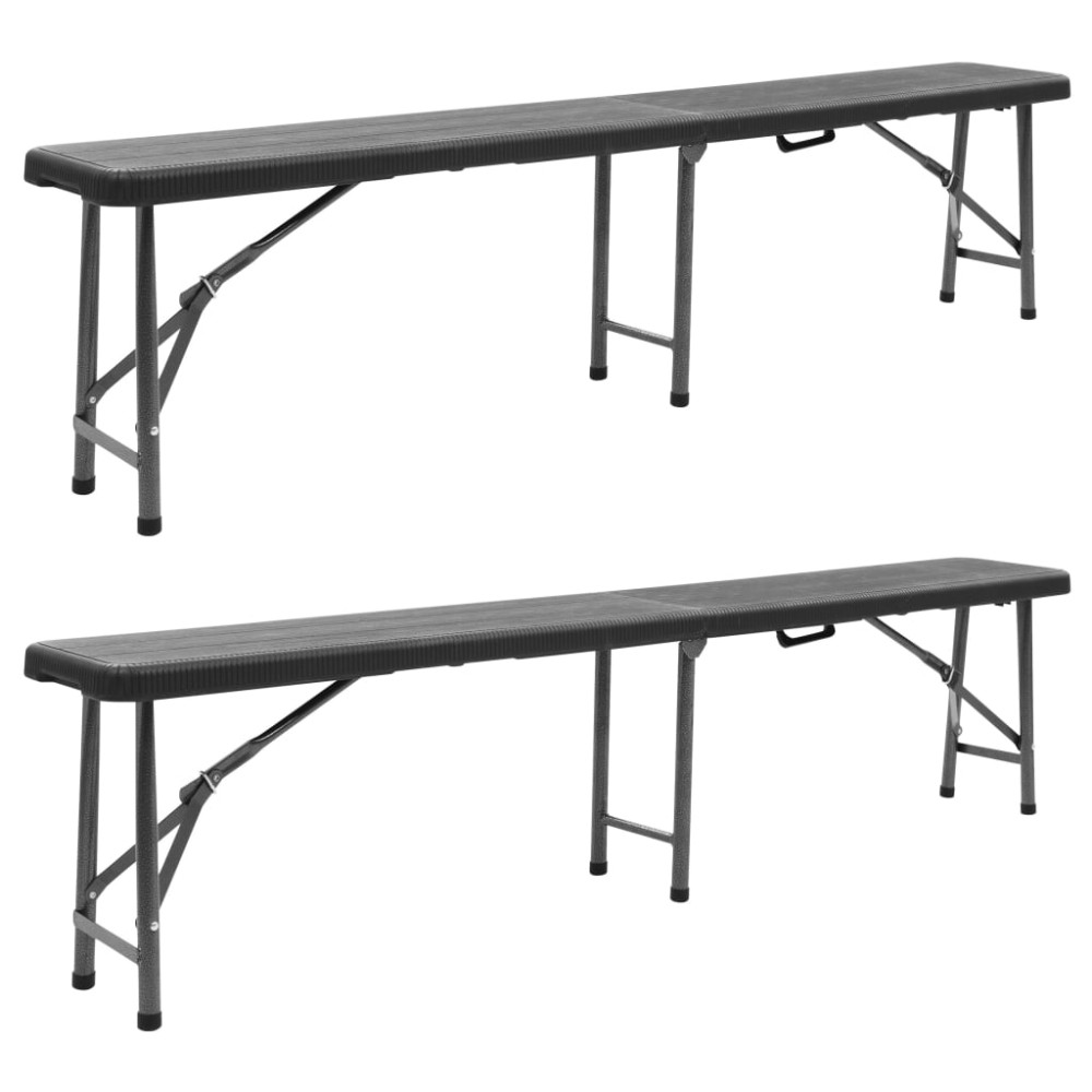vidaXL Bănci de grădină pliabile, 2 buc., negru, 180 cm, HDPE