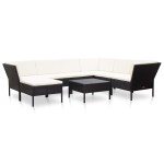 vidaXL Set mobilier de grădină cu perne, 8 piese, negru, poliratan