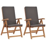 vidaXL Scaune de grădină rabatabile, perne, 2 buc, gri, lemn masiv tec vidaXL Scaune de grădină rabatabile, perne, 2 buc, gri, lemn masiv tec
