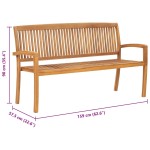 vidaXL Bancă grădină stivuibilă, 3 locuri, 159 cm, lemn masiv de tec