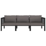 vidaXL Canapea cu 3 locuri, cu perne, antracit, poliratan