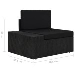 vidaXL Canapea de colț modulară cu cotieră dreapta, negru, poliratan