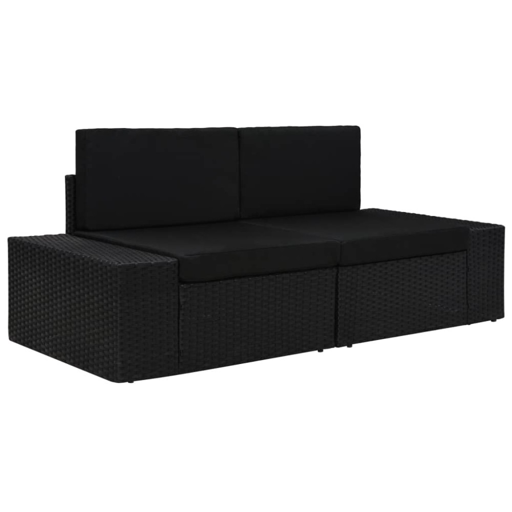 vidaXL Canapea modulară cu 2 locuri, negru, poliratan