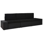 vidaXL Canapea modulară cu 3 locuri, negru, poliratan vidaXL Canapea modulară cu 3 locuri, negru, poliratan