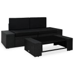 vidaXL Set mobilier de grădină, 3 piese, negru, poliratan