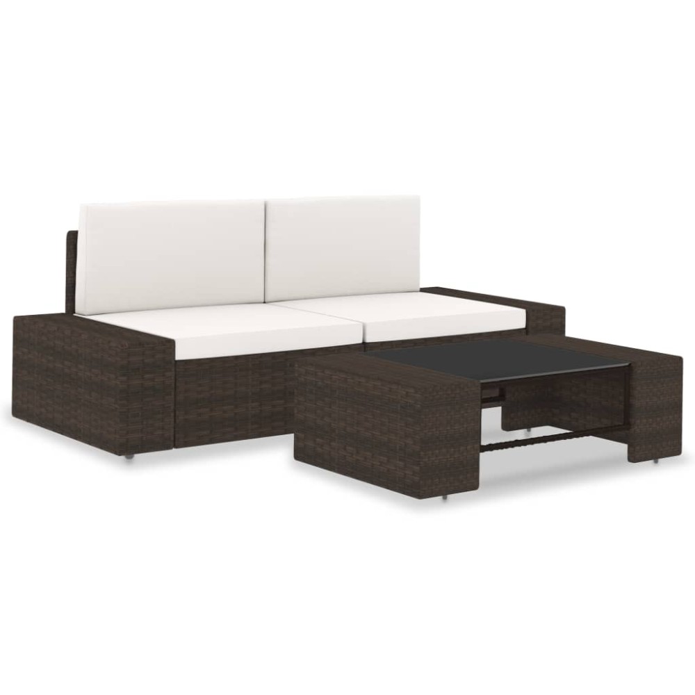 vidaXL Set mobilier de grădină, 3 piese, maro, poliratan
