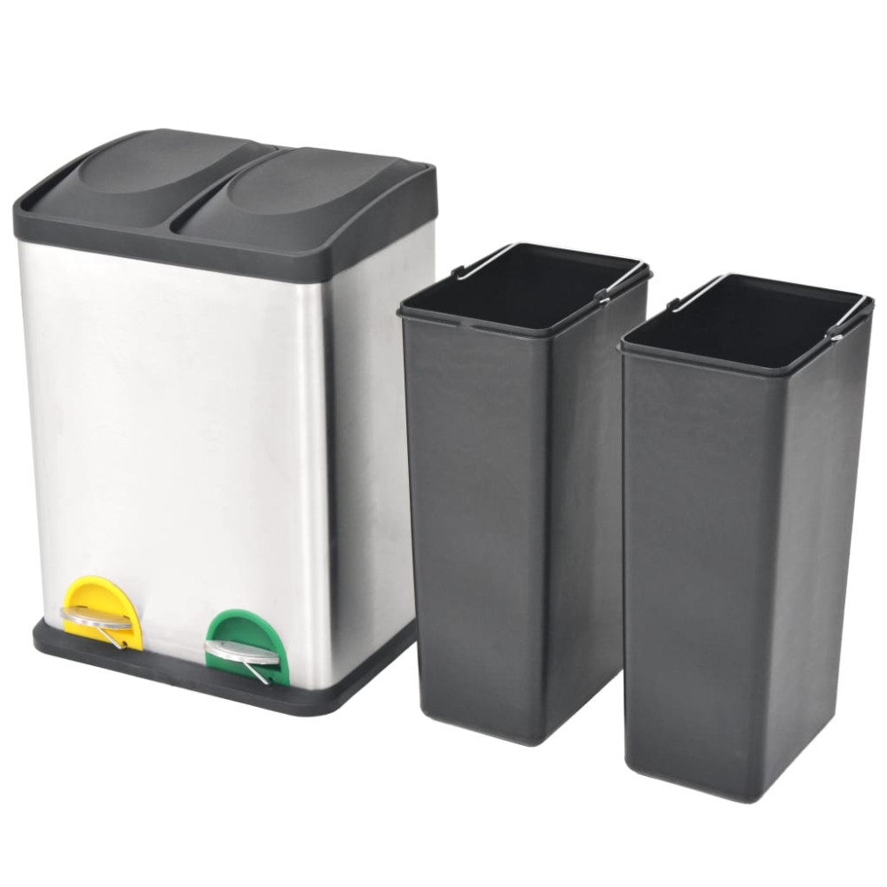 vidaXL Coș gunoi cu pedale pentru reciclare, oțel inoxidabil, 36 L