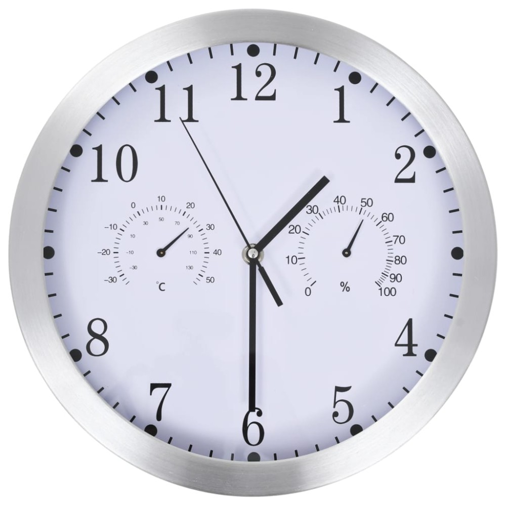 vidaXL Ceas perete, mecanism cuarț, higrometru/termometru, alb, 30 cm
