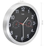 vidaXL Ceas perete mecanism cuarț, higrometru/termometru, negru, 30 cm