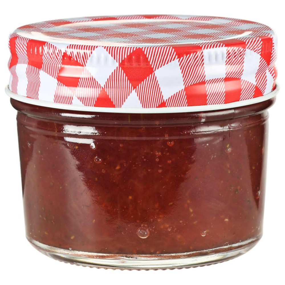 vidaXL Borcane sticlă pentru gem cu capace alb și roșu 24 buc. 110 ml