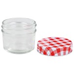 vidaXL Borcane de sticlă pentru gem capace alb și roșu, 48 buc, 110 ml vidaXL Borcane de sticlă pentru gem capace alb și roșu, 48 buc, 110 ml