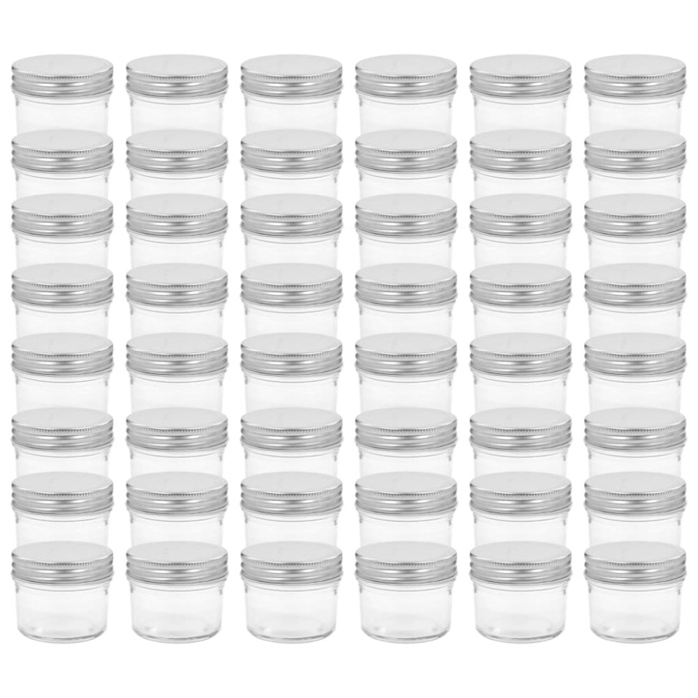 vidaXL Borcane din sticlă pentru gem, capac argintiu, 48 buc, 110 ml