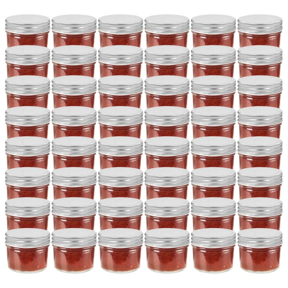vidaXL Borcane din sticlă pentru gem, capac argintiu, 48 buc, 110 ml